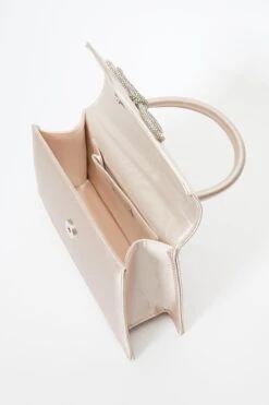 Champagne Satin Diamante Bow Mini Tote Bag -Claasyoo Shop 00100037507 XS