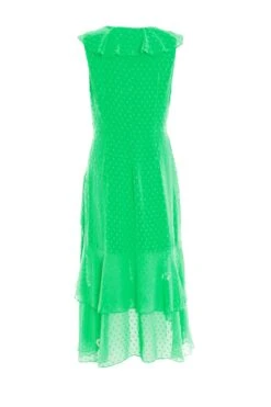 Green Chiffon Dobby Wrap Midi Dress -Claasyoo Shop 00100037558 ZB