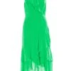 Green Chiffon Dobby Wrap Midi Dress -Claasyoo Shop 00100037558 ZM