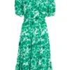 Green Floral Puff Sleeve Midi Dress 2 Green Floral Puff Sleeve Midi Dress -Claasyoo Shop 00100037561 ZM