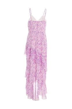 Lilac Chiffon Animal Print Midi Dress -Claasyoo Shop 00100037591 ZB
