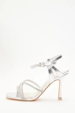 Wide Fit Silver Metallic Heeled Sandals