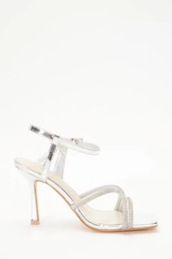 Wide Fit Silver Metallic Heeled Sandals -Claasyoo Shop 00100037651 ZS