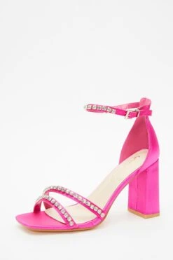 Wide Fit Pink Satin Block Heeled Sandals -Claasyoo Shop 00100037652 XB