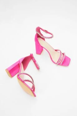 Wide Fit Pink Satin Block Heeled Sandals -Claasyoo Shop 00100037652 XS