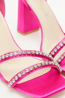 Wide Fit Pink Satin Block Heeled Sandals -Claasyoo Shop 00100037652 ZB