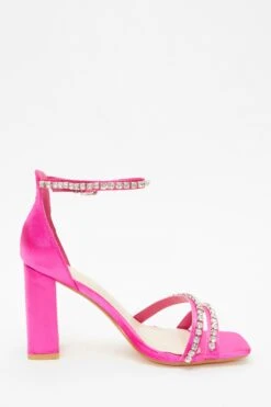 Wide Fit Pink Satin Block Heeled Sandals -Claasyoo Shop 00100037652 ZS