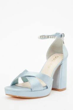 Wide Fit Blue Platform Heeled Sandals -Claasyoo Shop 00100037655 XB