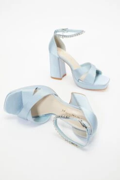Wide Fit Blue Platform Heeled Sandals -Claasyoo Shop 00100037655 XS