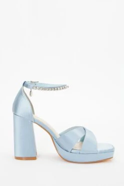 Wide Fit Blue Platform Heeled Sandals -Claasyoo Shop 00100037655 ZS