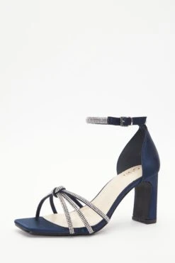 Wide Fit Navy Satin Diamante Heeled Sandals -Claasyoo Shop 00100037667 XB