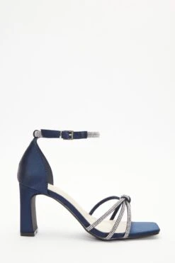 Wide Fit Navy Satin Diamante Heeled Sandals -Claasyoo Shop 00100037667 XM