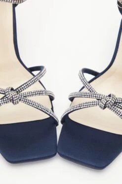 Wide Fit Navy Satin Diamante Heeled Sandals -Claasyoo Shop 00100037667 ZB