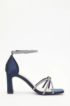 Wide Fit Navy Satin Diamante Heeled Sandals -Claasyoo Shop 00100037667 ZS