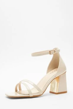 Wide Fit Nude Asymmetric Strap Heeled Sandals -Claasyoo Shop 00100037668 XB
