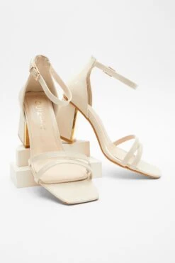 Wide Fit Nude Asymmetric Strap Heeled Sandals -Claasyoo Shop 00100037668 XS