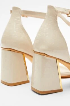 Wide Fit Nude Asymmetric Strap Heeled Sandals -Claasyoo Shop 00100037668 ZB