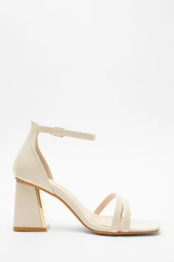 Wide Fit Nude Asymmetric Strap Heeled Sandals -Claasyoo Shop 00100037668 ZS