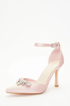 Wide Fit Pink Satin Diamante Court Heels -Claasyoo Shop 00100037672 XB