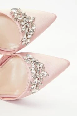 Wide Fit Pink Satin Diamante Court Heels -Claasyoo Shop 00100037672 ZB