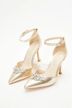 Wide Fit Gold Foil Diamante Court Heels -Claasyoo Shop 00100037674 XS