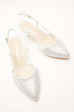 Wide Fit White Diamante Slingback Court Heels -Claasyoo Shop 00100037678 XS