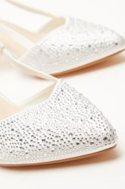 Wide Fit White Diamante Slingback Court Heels -Claasyoo Shop 00100037678 ZB