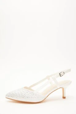 Wide Fit White Diamante Slingback Court Heels