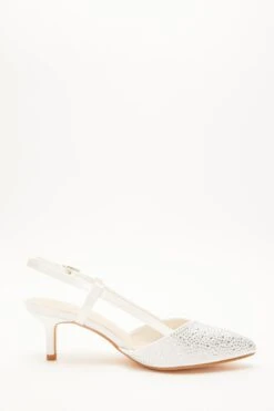Wide Fit White Diamante Slingback Court Heels -Claasyoo Shop 00100037678 ZS