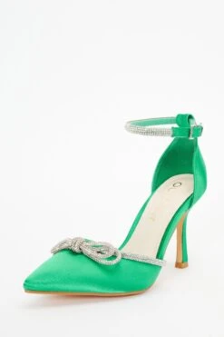 Wide Fit Green Diamante Bow Court Heels -Claasyoo Shop 00100037679 XB