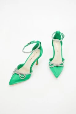 Wide Fit Green Diamante Bow Court Heels -Claasyoo Shop 00100037679 XS