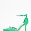 Wide Fit Green Diamante Bow Court Heels