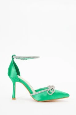 Wide Fit Green Diamante Bow Court Heels -Claasyoo Shop 00100037679 ZS