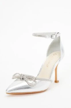 Wide Fit Silver Diamante Bow Court Heels -Claasyoo Shop 00100037680 XB