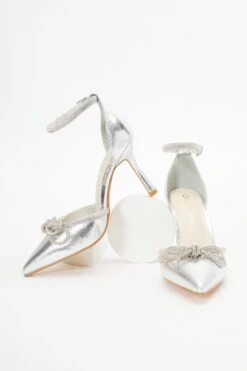 Wide Fit Silver Diamante Bow Court Heels -Claasyoo Shop 00100037680 XS
