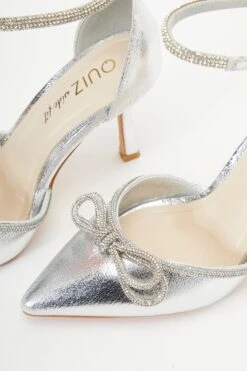 Wide Fit Silver Diamante Bow Court Heels -Claasyoo Shop 00100037680 ZB