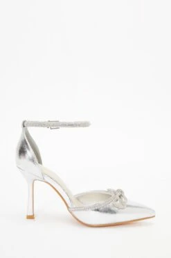 Wide Fit Silver Diamante Bow Court Heels -Claasyoo Shop 00100037680 ZS