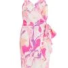 Pink Satin Marble Print Wrap Mini Dress -Claasyoo Shop 00100037700 ZM