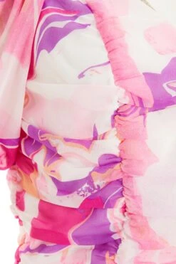 Pink Satin Marble Print Lace Up Crop Top -Claasyoo Shop 00100037703 ZS