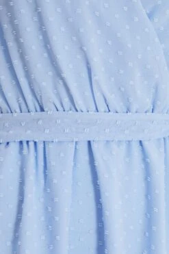 Blue Dobby Print Wrap Peplum Top -Claasyoo Shop 00100037766 ZS