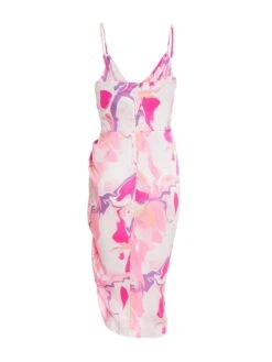 Petite Pink Satin Marble Print Wrap Midi Dress -Claasyoo Shop 00100037783 ZB