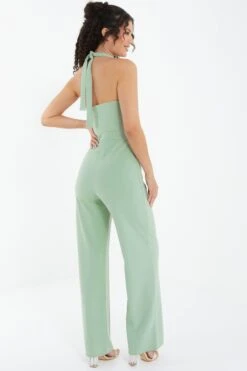 Sage Halter Neck Palazzo Jumpsuit -Claasyoo Shop 00100037800 XB