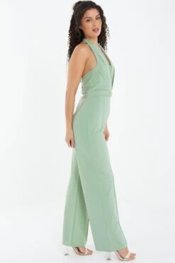 Sage Halter Neck Palazzo Jumpsuit -Claasyoo Shop 00100037800 XS