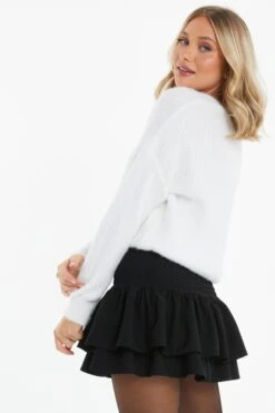 Black Ruched Frill Mini Skirt 10 Black Ruched Frill Mini Skirt -Claasyoo Shop 00100037833 XB