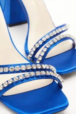 Wide Fit Blue Satin Block Heeled Sandals -Claasyoo Shop 00100037838 ZB