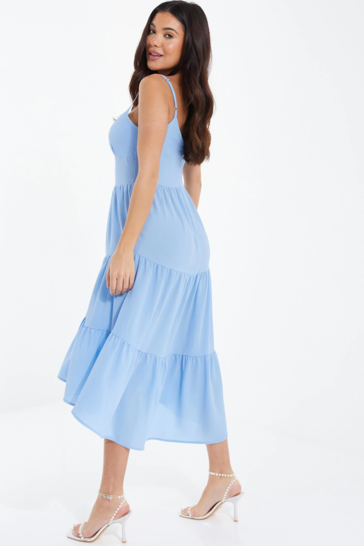 Light Blue Tiered Dip Hem Midi Dress 5 Light Blue Tiered Dip Hem Midi Dress - Image 3