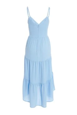 Light Blue Tiered Dip Hem Midi Dress 12 Light Blue Tiered Dip Hem Midi Dress -Claasyoo Shop 00100037839 ZB