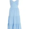 Light Blue Tiered Dip Hem Midi Dress -Claasyoo Shop 00100037839 ZM