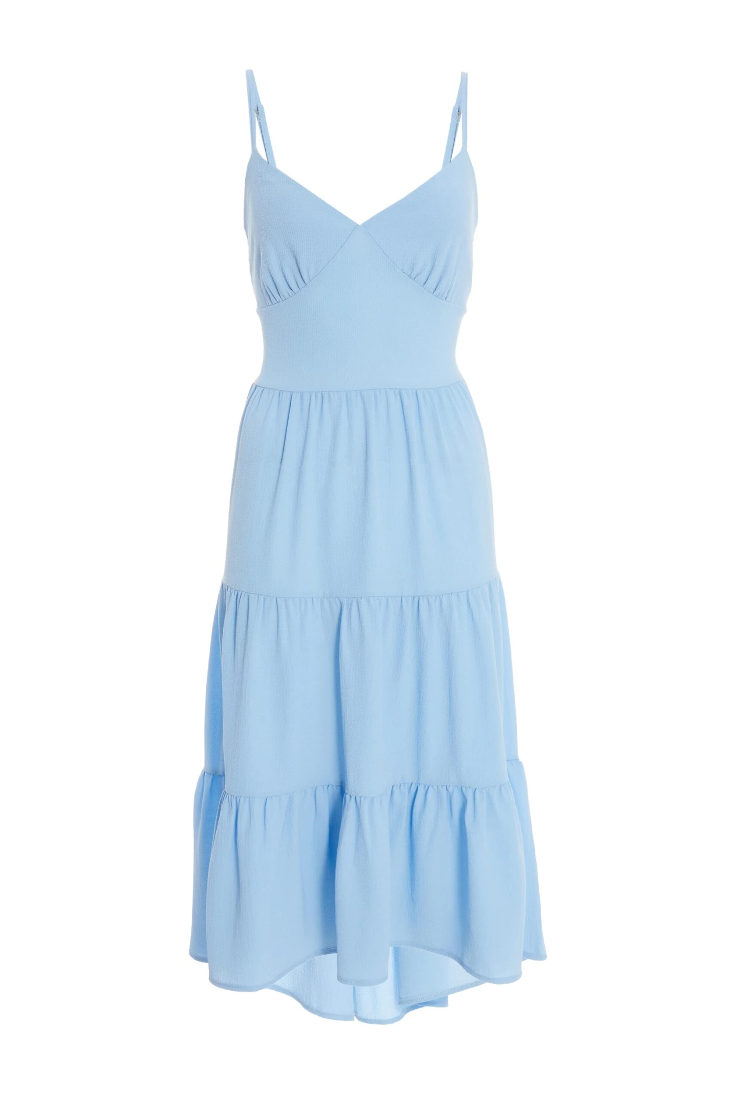 Light Blue Tiered Dip Hem Midi Dress 3 Light Blue Tiered Dip Hem Midi Dress