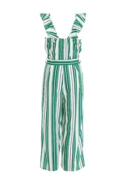 Green Striped Culotte Jumpsuit -Claasyoo Shop 00100037863 ZB